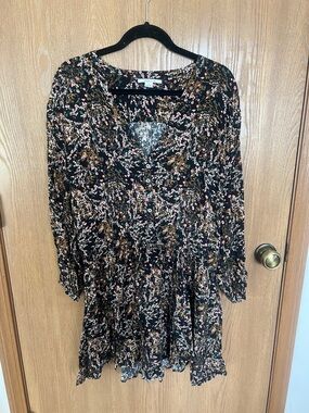 O'Neill Black Floral V-Neck Long Sleeve Dress